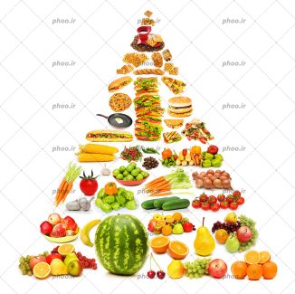 عکس با کیفیت هرم غذایی غذاهای مفید و سبزیجات تازه