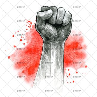 عکس با کیفیت نقاشی مشت گره خورده و پس زمینه به رنگ خون استفاده در تظاهرات به معنای مقاومت