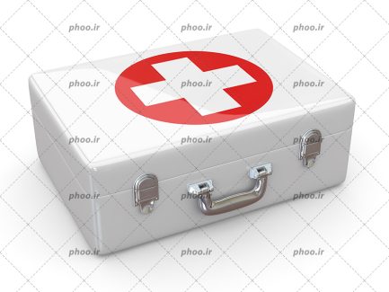 عکس با کیفیت کیف کمک های اولیه پزشکی به رنگ سفید در پس زمینه سفید