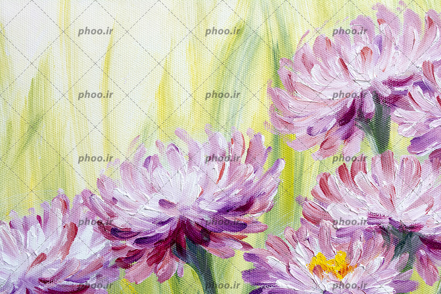عکس با کیفیت نقاشی روی بوم نقاشی کاسنیان یا گل مینا در علفزار سبز