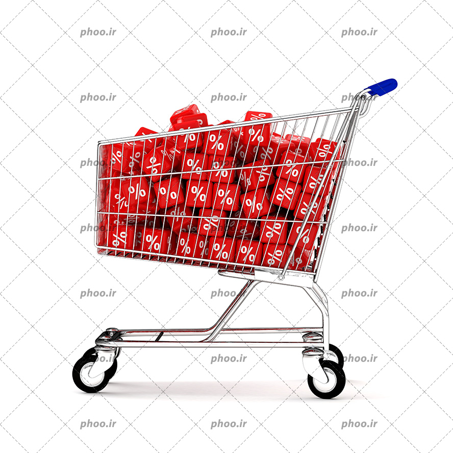 عکس با کیفیت مربع های کوچک تخفیف داخل سبد چرخدار فلزی