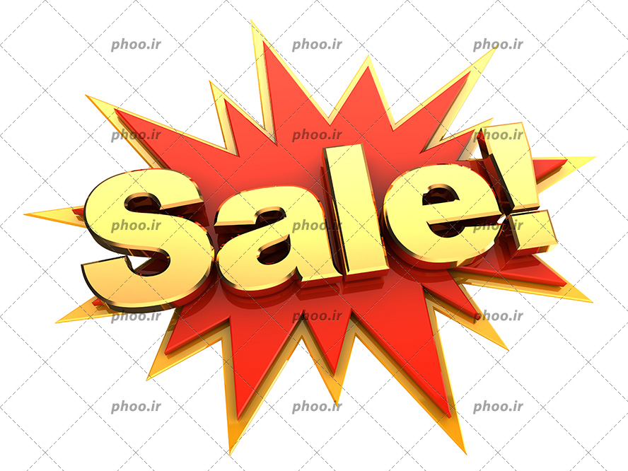 عکس با کیفیت کلمه انگلیسی sale به معنی حراج و تخفیف به رنگ طلایی و پشت کلمه به شکل انفجار
