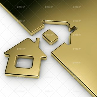 عکس با کیفیت تکه ی جدا شده به شکل خانه از ورق طلایی