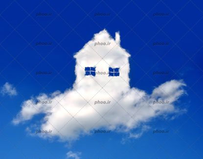 عکس با کیفیت ابر ها در آسمان آبی به شکل خانه