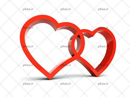 عکس با کیفیت دو قلب قرمز سه بعدی گره خورده در هم
