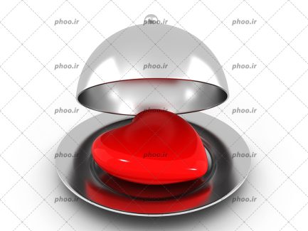 عکس با کیفیت قلب قرمز به شکل ژله داخل ظرف در دار نقره ای