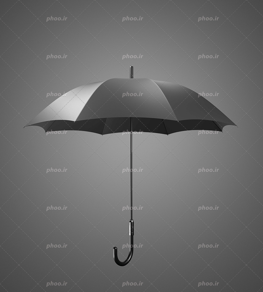 عکس با کیفیت چتر مشکی در پس زمینه به رنگ خاکستری
