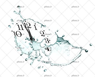 عکس با کیفیت ساعت دیواری از جنس آب در پس زمینه سفید