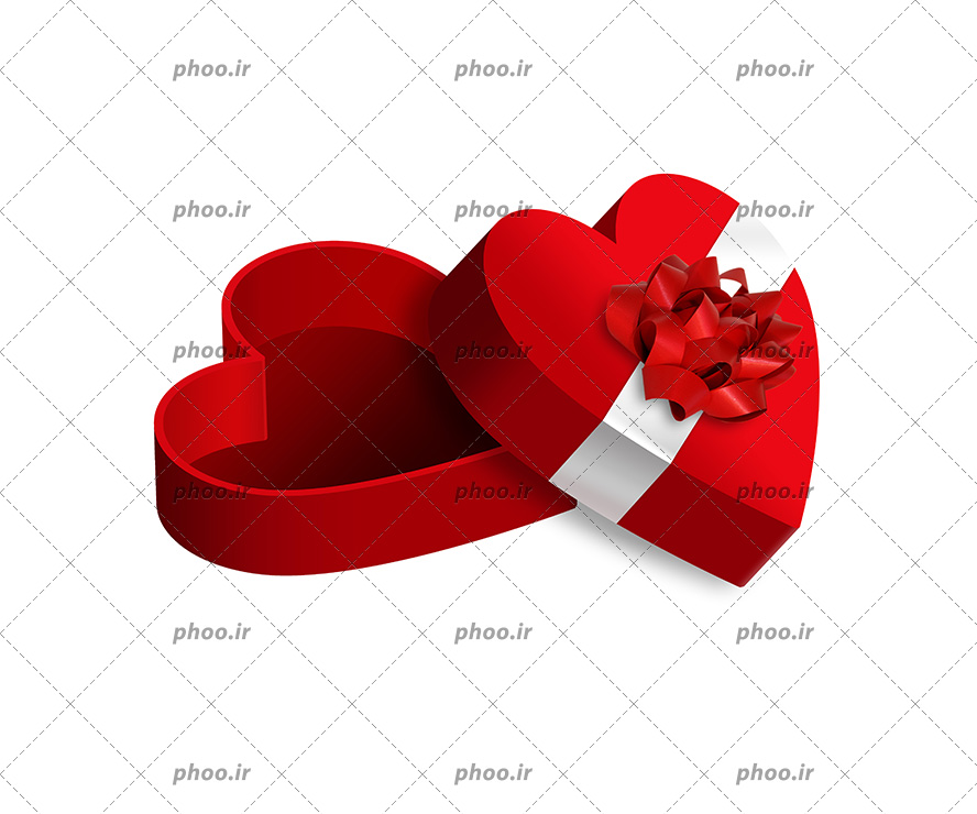 عکس با کیفیت جعبه کادو به رنگ قرمز و به شکل قلب همراه با ربان سفید