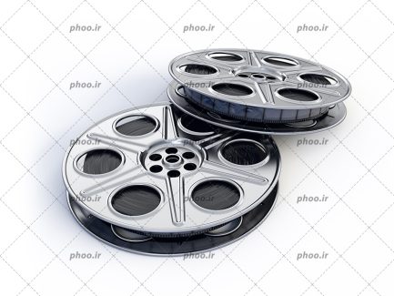 عکس با کیفیت دو رول فیلم در کنار یکدیگر در پس زمینه سفید