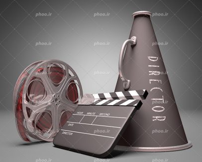 عکس با کیفیت بلندگوی کارگردان در کنار رول فیلم و کلاکت