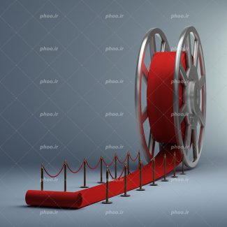 عکس با کیفیت رول فیلم در حال حرکت و نگاتیو به شکل فرش قرمز و حفاظ در اطراف فرش