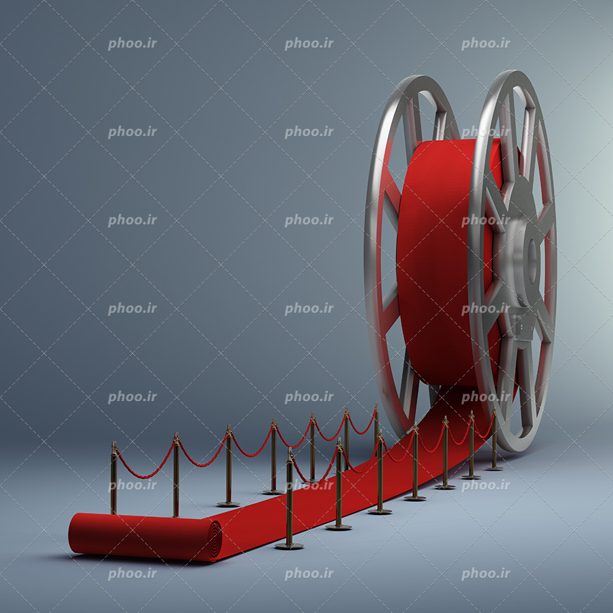 عکس با کیفیت رول فیلم در حال حرکت و نگاتیو به شکل فرش قرمز و حفاظ در اطراف فرش