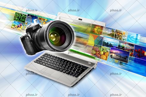 عکس با کیفیت دوربین در کنار لپ تاپ و عکس های مختلف در کنار یکدیگر