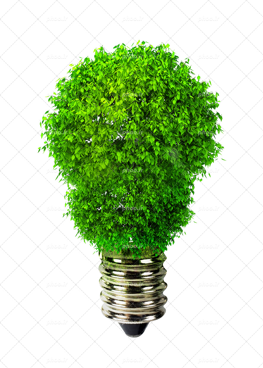 عکس با کیفیت بسیار زیبا لامپ متشکل از برگ های سبز در پس زمینه سفید