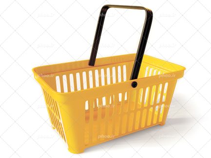 عکس با کیفیت منحصربفرد سبد دستی به رنگ زرد با دسته ی مشکی در پس زمینه سفید
