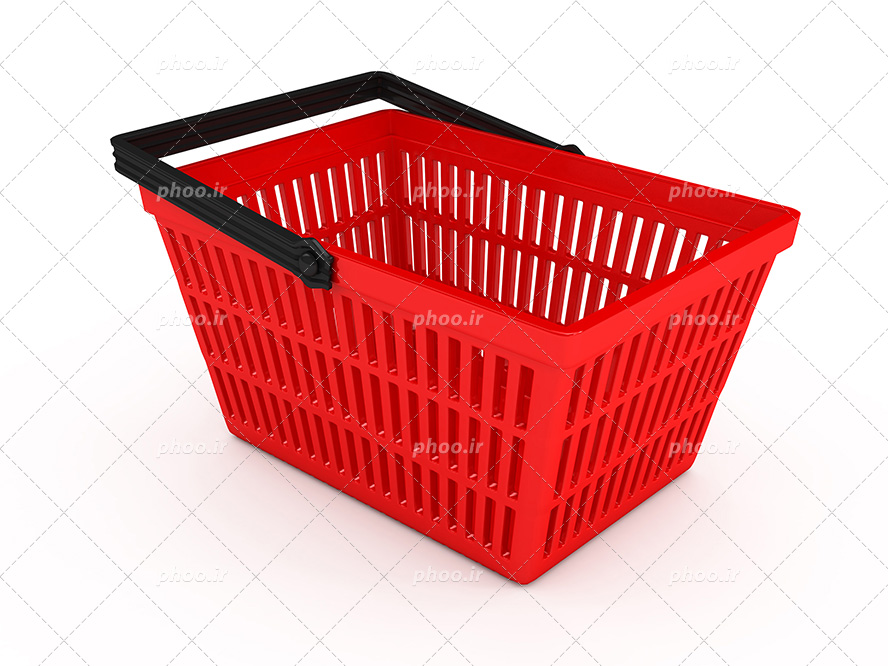 عکس با کیفیت سبد خرید پلاستیکی به رنگ قرمز مناسب برای خرید فروشگاهی