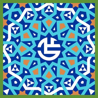 عکس با کیفیت طرح یا پوستر ولادت حضرت علی (ع) نقوش هندسی در اطراف کادر دایره ای و نام مبارک علی در وسط کادر
