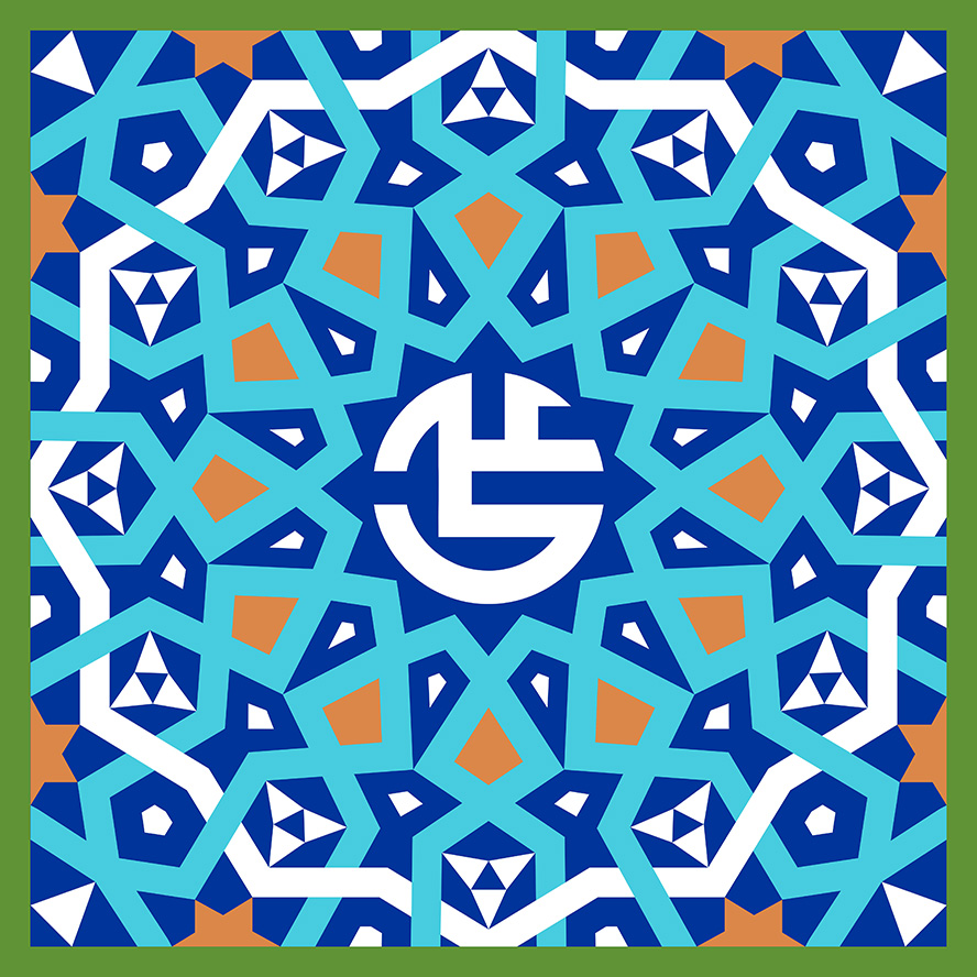 عکس با کیفیت طرح یا پوستر ولادت حضرت علی (ع) نقوش هندسی در اطراف کادر دایره ای و نام مبارک علی در وسط کادر