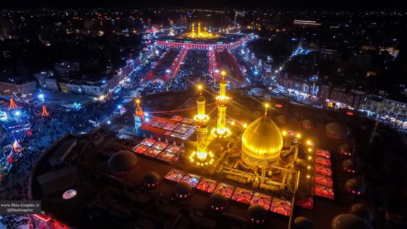 عکس با کیفیت حرم زیبای حرم امام حسین (ع) از نمای بالای و زاویه دور