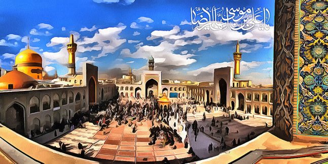 عکس با کیفیت حرم بسیار زیبای امام رضا (ع) از نمای بالا و آسمان آبی