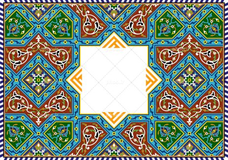 عکس با کیفیت کادر هشت ضلعی به رنگ سفید متشکل از نقوش هندسی و نقوش اسلیمی در آن