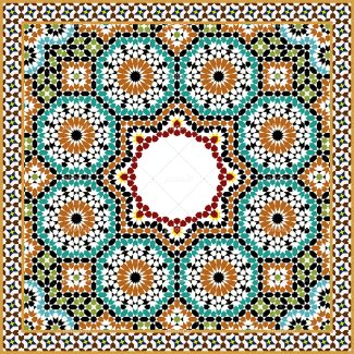 عکس با کیفیت کادر دایره ای سفید رنگ متشکل از نقوش هندسی زیبا و رنگارنگ