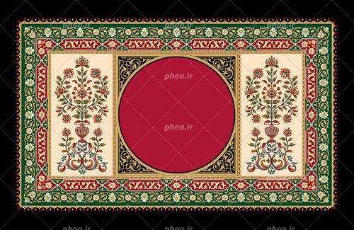 عکس با کیفیت پس زمینه مشکی و دایره ای قرمز رنگ در وسط کادری به رنگ کرم و اشکال و گل های مختلف در آن