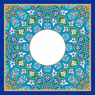 عکس با کیفیت دایره ای زیبا به رنگ سفید در وسط نقوش هندسی زیبا به رنگی آبی و پس زمینه سرمه ای