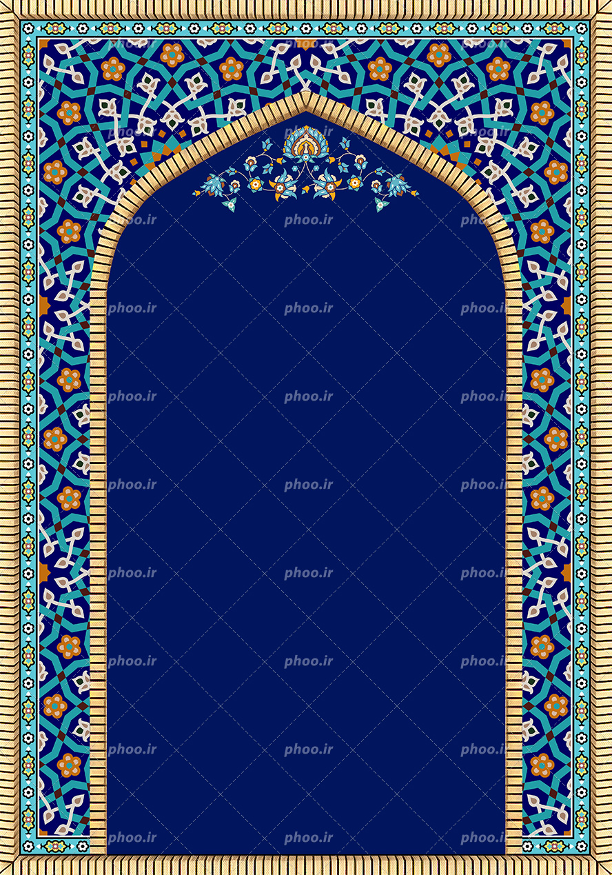 عکس با کیفیت محراب زیبا با زمینه ی سرمه ای و تزئین شده با نقوش هندسی