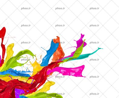 عکس با کیفیت پاشش رنگ های رنگارنگ در پس زمینه سفید