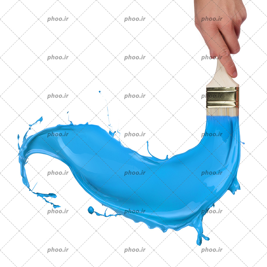 عکس با کیفیت قلمو در دست مرد و قلم آغشته شده به رنگ آبی