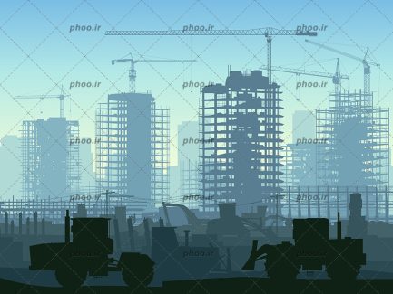 عکس با کیفیت ساختمان های در حال ساخت به همراه تاورکرین و ماشین آلات ساختمانی