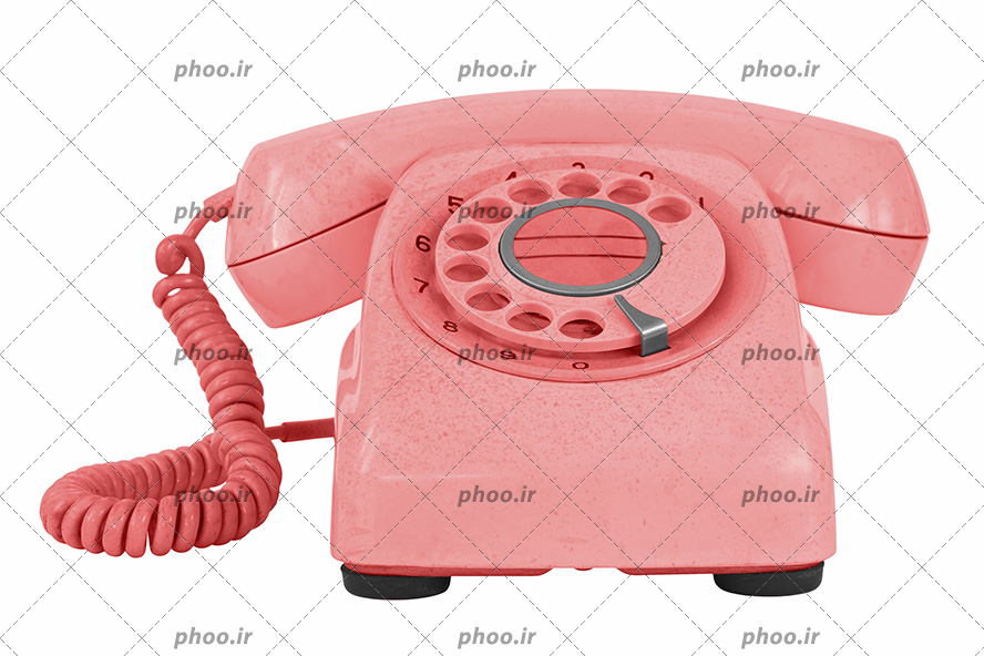 عکس با کیفیت تلفن قدیمی به رنگ صورتی در پس زمینه سفید