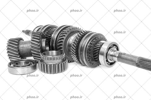 عکس با کیفیت چرخدنده های موتور خودرو در پس زمینه سفید