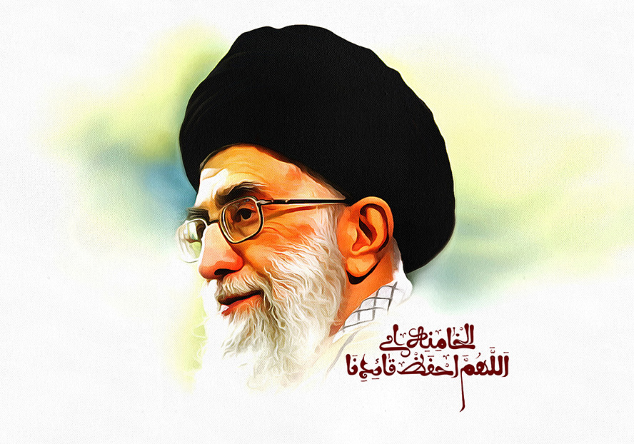عکس با کیفیت چهره ی مقام معظم رهبری در نیم رخ و با عمامه مشکی اللهم احفظ قاعدنا الخامنه ای در کنار تصویر