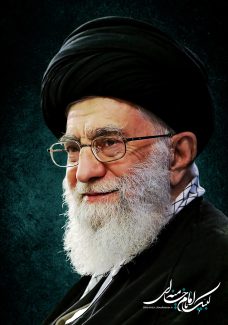 عکس با کیفیت متن لبیک یا امام خامنه ای در کنار چهره ی سه رخ حضرت خامنه ای