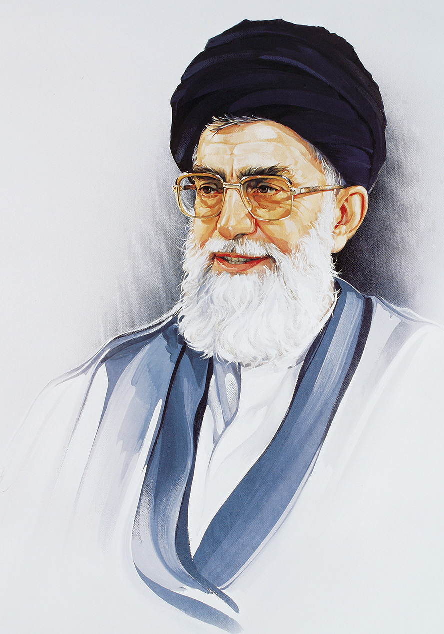 عکس با کیفیت نقاشی چهره حضرت خامنه ای با عمامه مشکی