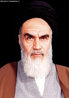 عکس با کیفیت چهره امام راحل با عبا قهوه ای و عمامه مشکی در پس زمینه سیاه