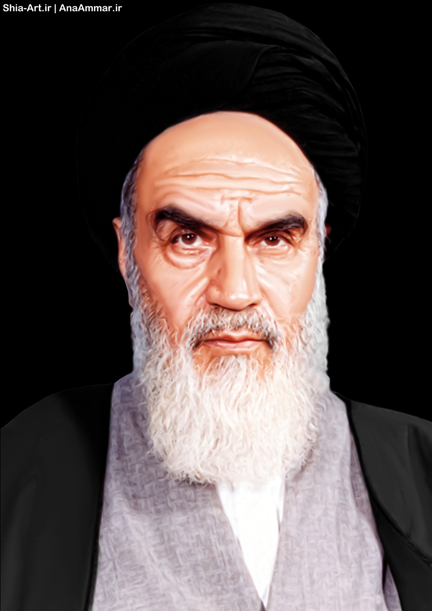 عکس با کیفیت پس زمینه به رنگ مشکی و امام خمینی (ره) با عبا و عمامه مشکی