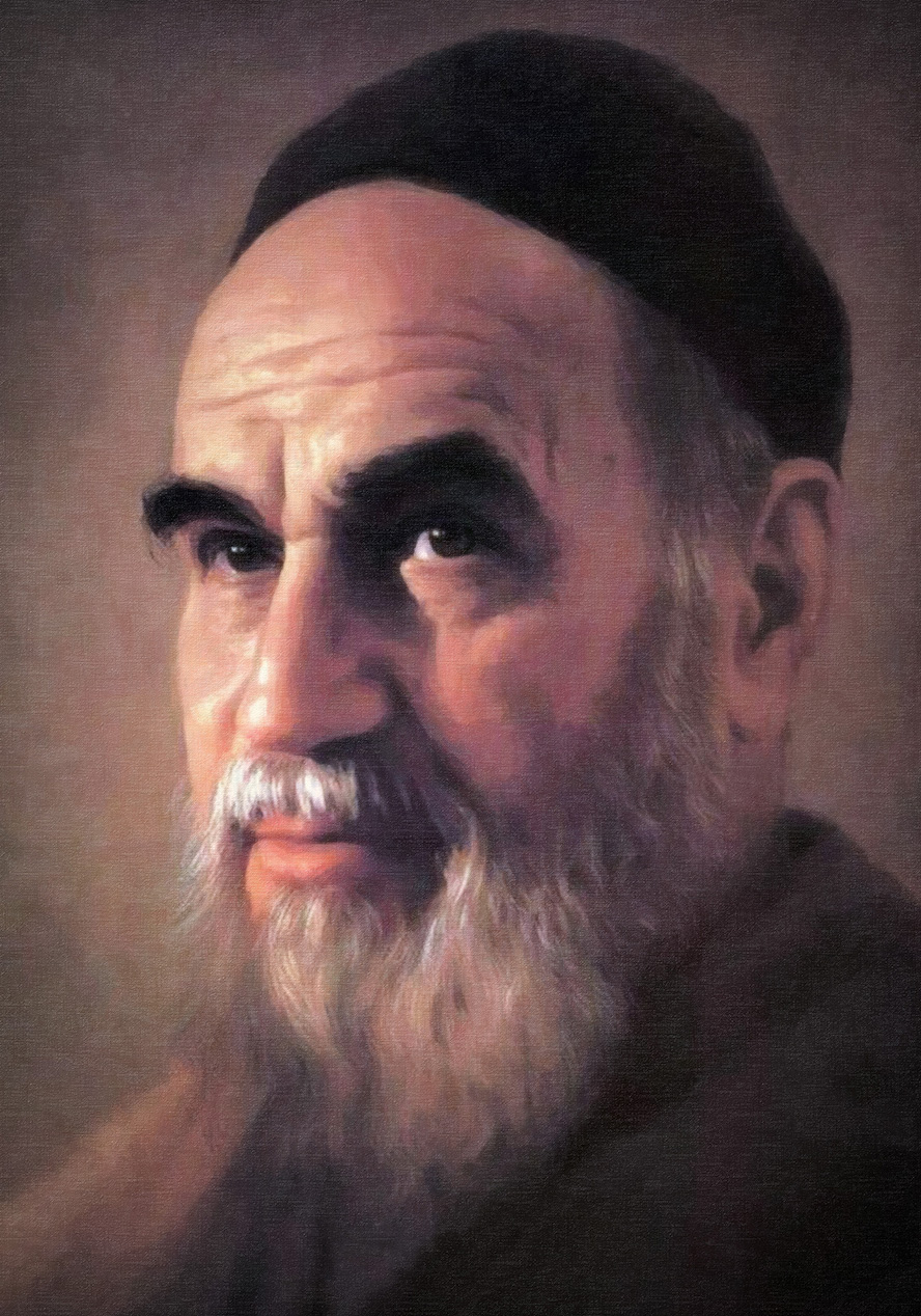 عکس با کیفیت چهره امام خمینی (ره) از زاویه سه رخ در پس زمینه قهوه ای
