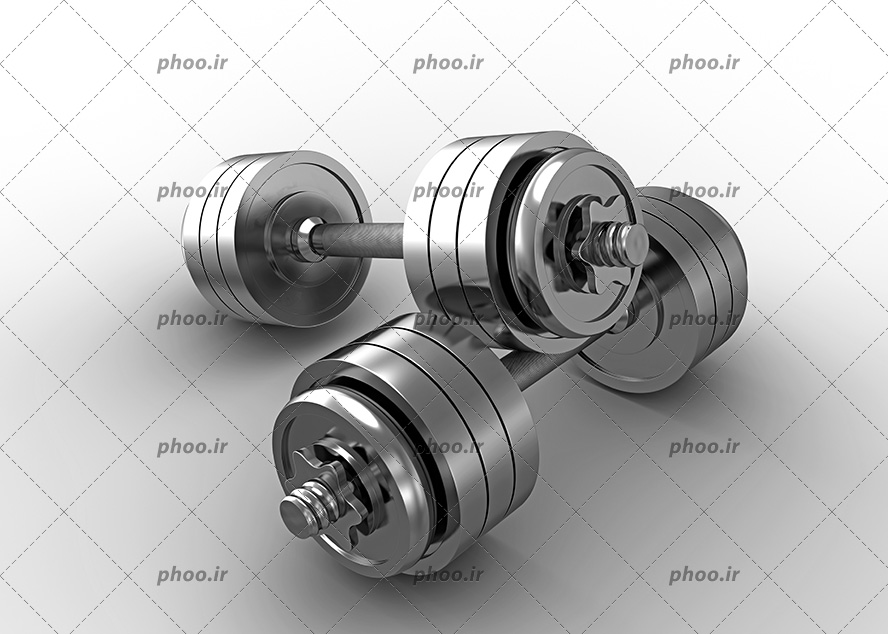 عکس با کیفیت دمبل های فلزی در کنار یکدیگر
