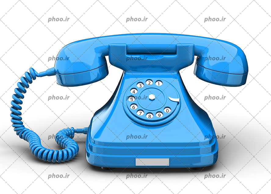 عکس با کیفیت تلفن قدیمی آبی رنگ در پس زمینه سفید