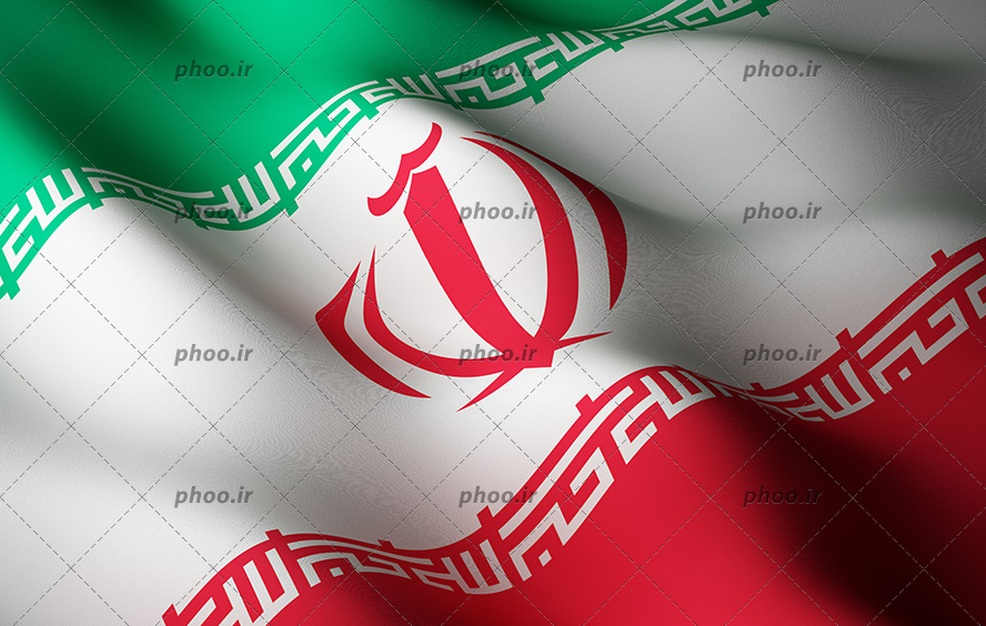 عکس پرچم ایران با سه رنگ سبز ، سفید و قرمز و نشان الله وسط آن در حال موج خوردن