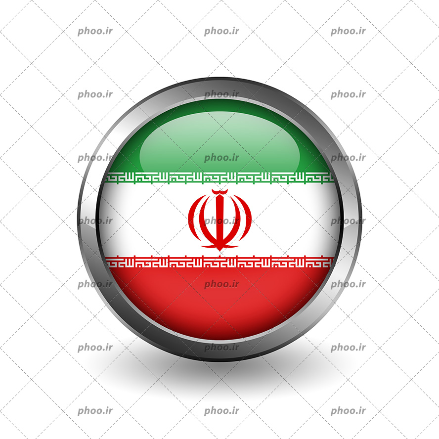عکس پرچم ایران درون یک قاب دایره ای و شیشه برجسته