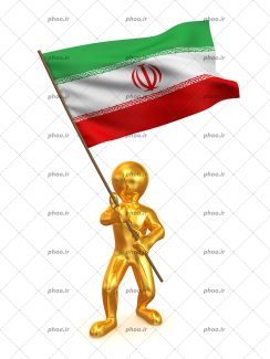 عکس یک آدمک به رنگ طلایی که پرچم ایران را در دست دارد