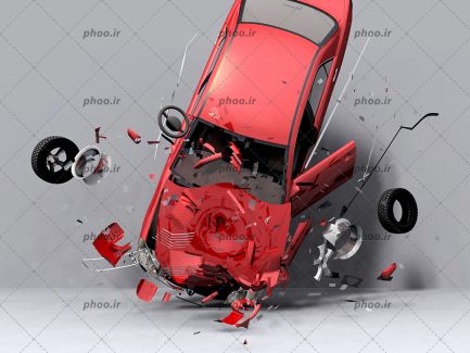 عکس برخورد ماشین قرمز با دیوار