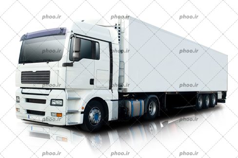 عکس کامیون باربری سفید در پس زمینه سفید