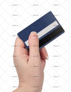 عکس کارت اعتباری آبی رنگ در دست خانم