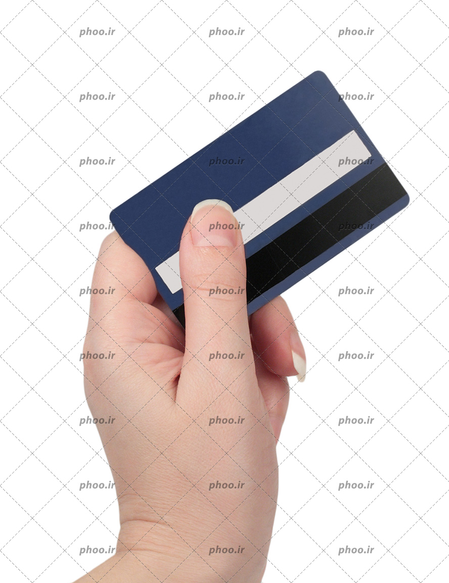 عکس کارت اعتباری آبی رنگ در دست خانم